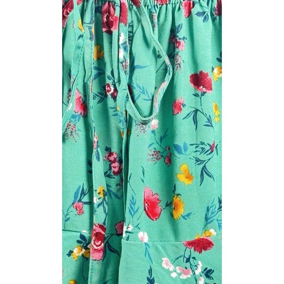 BOG Lottie & Holly Green Floral Boho Tiered Ruffle Mini Sleeveless Dress NWT XS - Picture 7 of 9